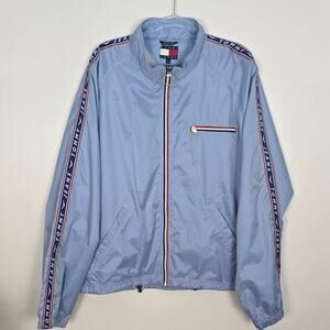 VTG Late 90s Y2K Tommy Jeans Logo Tape Windbreaker Track Jacket Blue Men’s XL